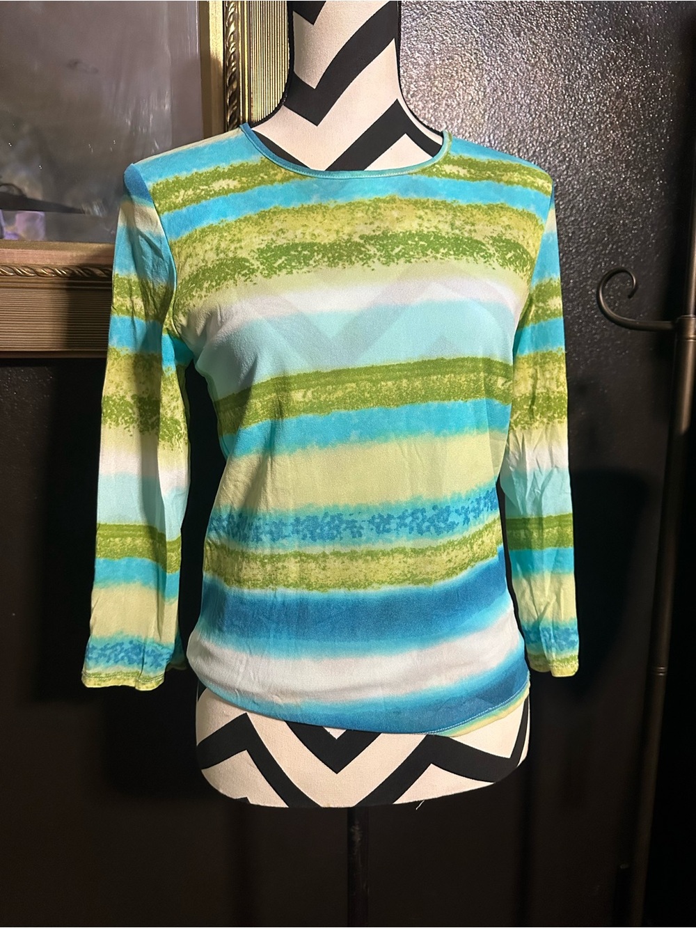 Susan Bristol Blue & Green Striped Long Sleeve Tee